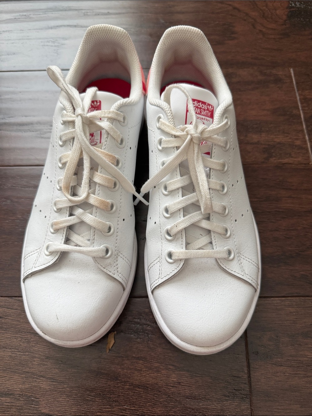 Adidas Stan Smith Boys 5.5 White Sneakers Pink Heel Tab Women’s 7.5 Equivalent